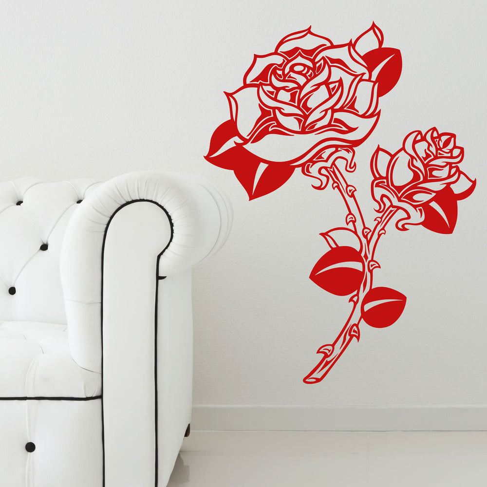 Wandtattoo Rosenranke – Rose mit Dornen im Tattoo-Style | Elegante Blumenranke für Wohnzimmer & Schlafzimmer - Sunnywall - Individualität trifft Design