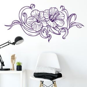 Wandtattoo Hibiskus Blüte – Florales Tattoo-Style Design mit Schleife & Blättern | Exotische Deko - Sunnywall - Individualität trifft Design