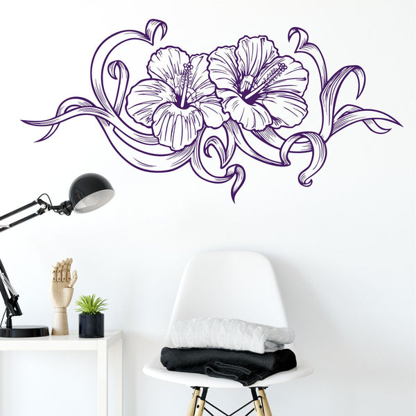 Wandtattoo Hibiskus Blüte – Florales Tattoo-Style Design mit Schleife & Blättern | Exotische Deko - Sunnywall - Individualität trifft Design