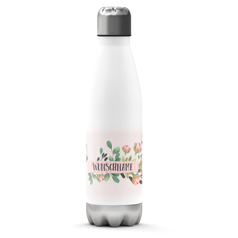 Thermosflasche 500 ml – Blumen & Schmetterlinge mit Wunschname - Sunnywall - Individualität trifft Design