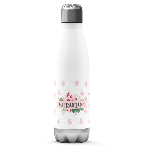 Thermosflasche 500 ml – Blumenmotiv mit Wunschname - Sunnywall - Individualität trifft Design