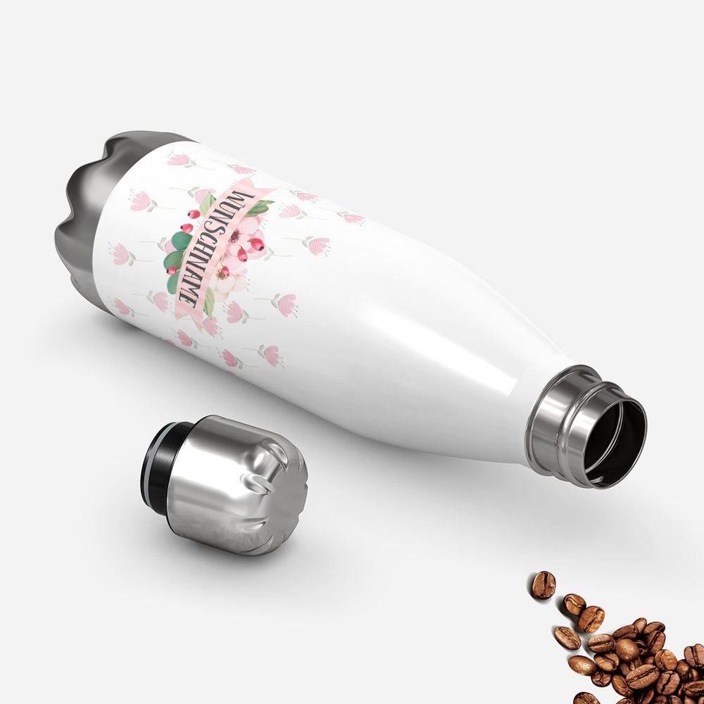 Thermosflasche 500 ml – Blumenmotiv mit Wunschname - Sunnywall - Individualität trifft Design