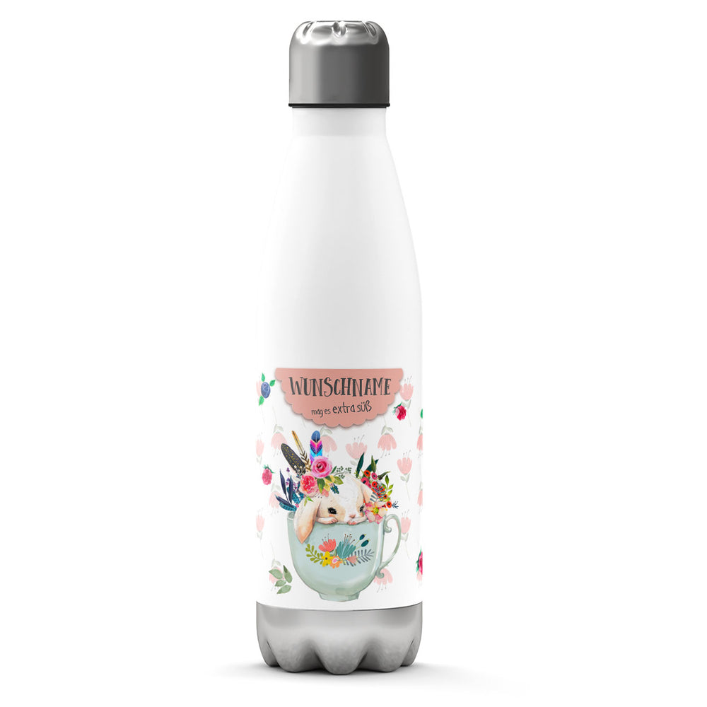 Thermosflasche 500 ml – Hase in Teetasse mit Wunschname - Sunnywall - Individualität trifft Design
