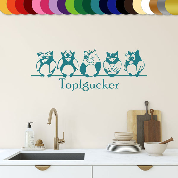 Wandtattoo Topfgucker – Niedliche Eulen & Vögel in der Küche | Dekorativer Wandsticker für Koch- & Essbereich - Sunnywall - Individualität trifft Design