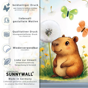 Fensterbild Capybara Pusteblume – Frühlingshafte Fensterdekoration mit Schmetterlingen - Sunnywall - Individualität trifft Design