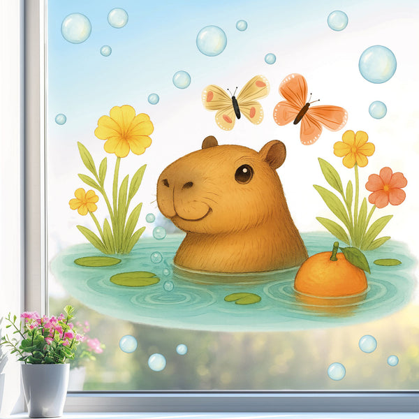 Fensterbild Capybara im Wasser - Badespaß fürs Fenster - Sunnywall - Individualität trifft Design