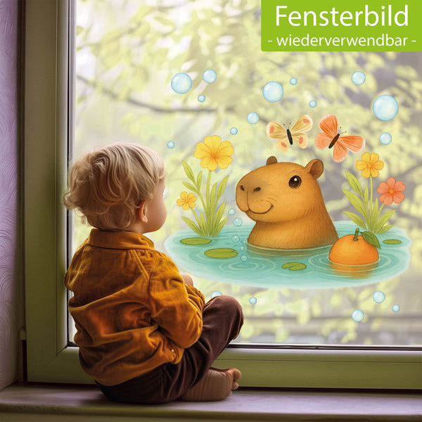 Fensterbild Capybara im Wasser - Badespaß fürs Fenster - Sunnywall - Individualität trifft Design