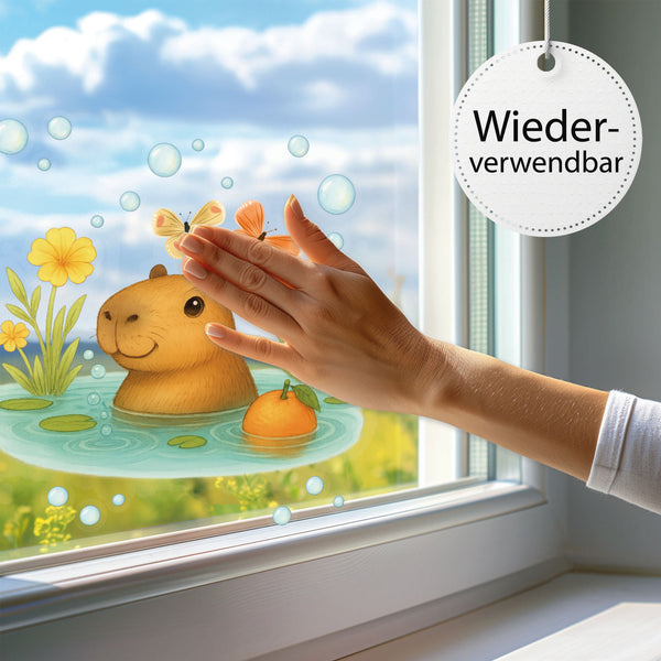 Fensterbild Capybara im Wasser - Badespaß fürs Fenster - Sunnywall - Individualität trifft Design
