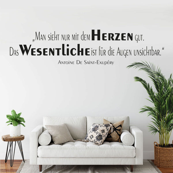 Wandtattoo Zitat - Man sieht nur mit dem Herzen |  Dekorativer Wandspruch - Antoine de Saint-Exupéry - Sunnywall - Individualität trifft Design