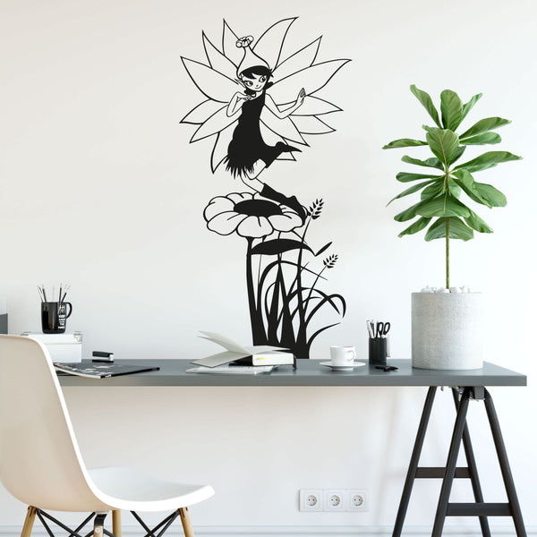 Wandtattoo zauberhafte Fee - Freche Fee auf Blume - Wandaufkleber für Kinderzimmer und Jugendzimmer - Sunnywall - Individualität trifft Design
