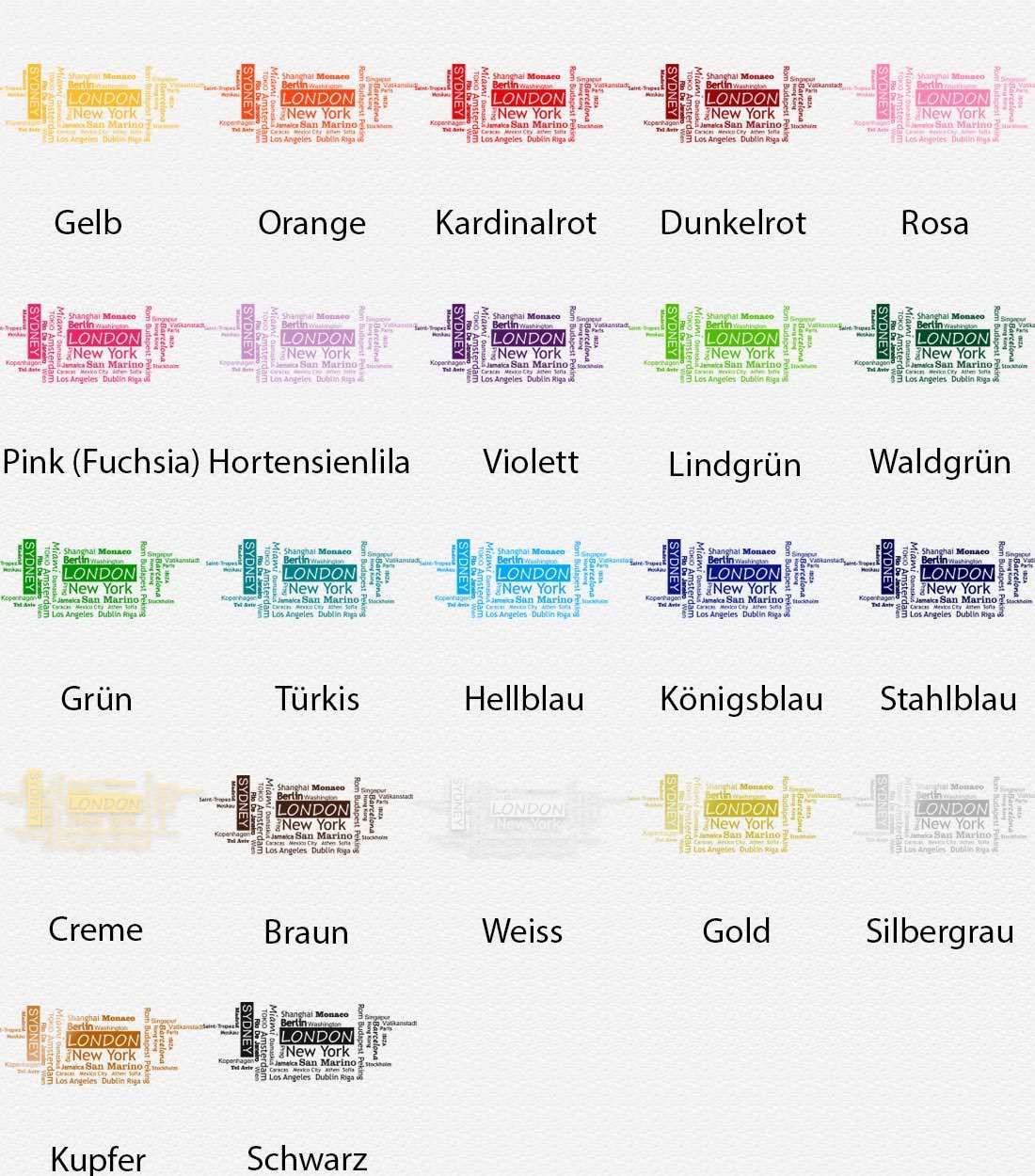 Wandtattoo Städte der Welt – Metropolen im Cloud Style | Trendige Städtnamen Deko für Wohnzimmer & Büro - Sunnywall - Individualität trifft Design