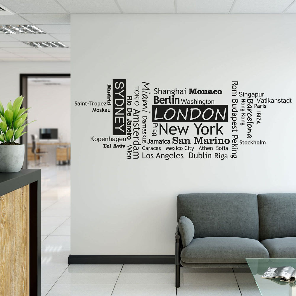 Wandtattoo Städte der Welt – Metropolen im Cloud Style | Trendige Städtnamen Deko für Wohnzimmer & Büro - Sunnywall - Individualität trifft Design