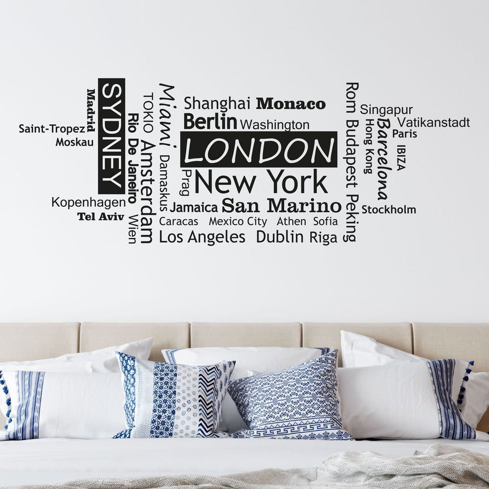 Wandtattoo Städte der Welt – Metropolen im Cloud Style | Trendige Städtnamen Deko für Wohnzimmer & Büro - Sunnywall - Individualität trifft Design
