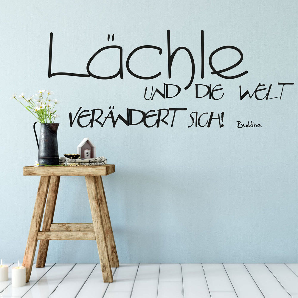 Wandtattoo Zitat - Lächle und die Welt verändert sich -  Sprichwort Buddha | Inspirierender Wandaufkleber - Sunnywall - Individualität trifft Design
