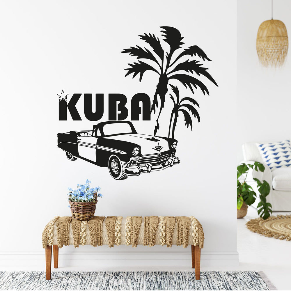 Wandtattoo Kuba – Vintage Oldtimer & Palme | Retro Cuba Auto Wandaufkleber für Wohnzimmer & Bar - Sunnywall - Individualität trifft Design
