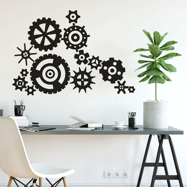 Wandtattoo Zahnräder – Technik & Mechanik Design im Steampunk-Style | Industriale Wanddeko - Sunnywall - Individualität trifft Design