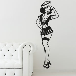 Wandtattoo Pin-up Girl – Matrosen Kostüm Ahoi  im Retro-Style | Wandaufkleber & StickerWandtattoo Pin Up Girl - Sunnywall - Individualität trifft Design