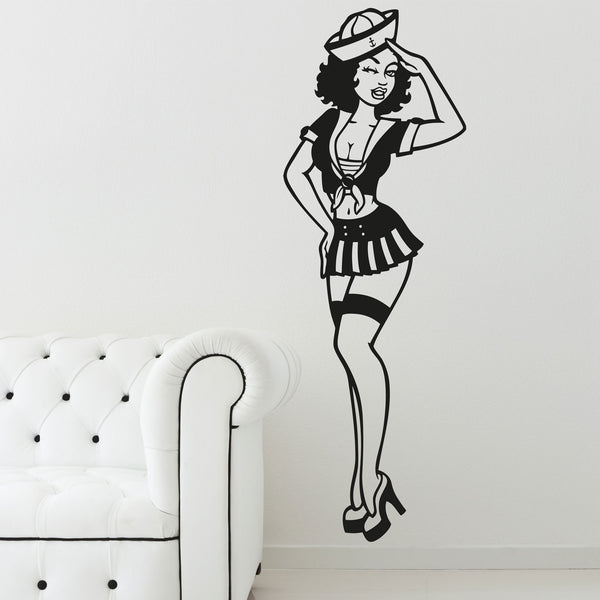 Wandtattoo Pin-up Girl – Matrosen Kostüm Ahoi  im Retro-Style | Wandaufkleber & StickerWandtattoo Pin Up Girl - Sunnywall - Individualität trifft Design