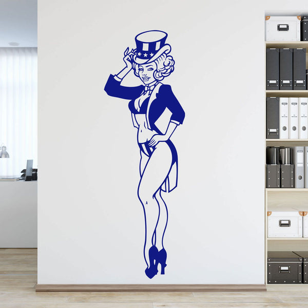 Wandtattoo Pin-up Tänzerin – Miss USA America mit Zylinder Retro-Style | Wandaufkleber & Sticker Pin Up Girl - Sunnywall - Individualität trifft Design