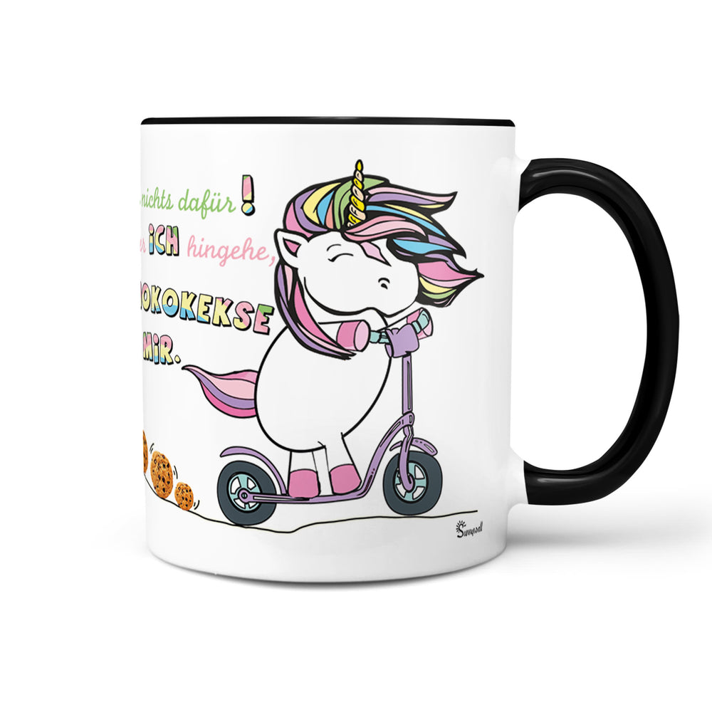 Spruch Tasse Kaffeetasse  Einhorn Roller Schokokekse folgen mir - Sunnywall - Individualität trifft Design