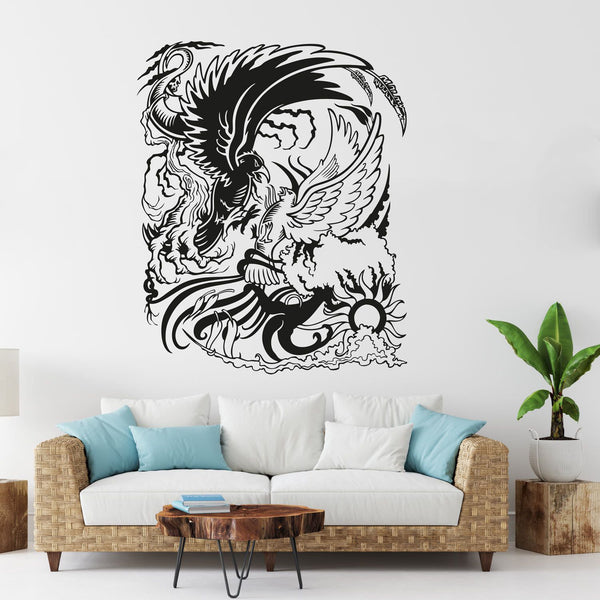 Wandtattoo - schwarze Krähe und weisse Taube - Kampf Dunkelheit und Licht - Symbolischer Wandaufkleber für Gleichgewicht & Kontraste - Sunnywall - Individualität trifft Design