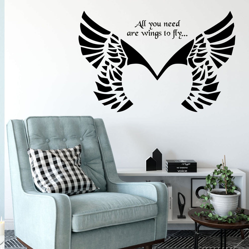 Wandtattoo Geflügeltes Herz mit Spruch  - All you need are wings to fly - Sunnywall - Individualität trifft Design
