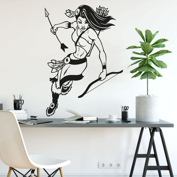 Wandtattoo Indianerin – Bogenschützin & Kriegerin | Ausdrucksstarker Wandaufkleber Comic Stil - Sunnywall - Individualität trifft Design