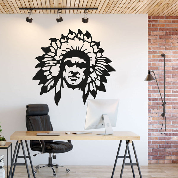 Wandtattoo Indianer Krieger – Mutiger Stammeskrieger mit Federschmuck Kriegshaube | Stilvoller Wandaufkleber - Sunnywall - Individualität trifft Design