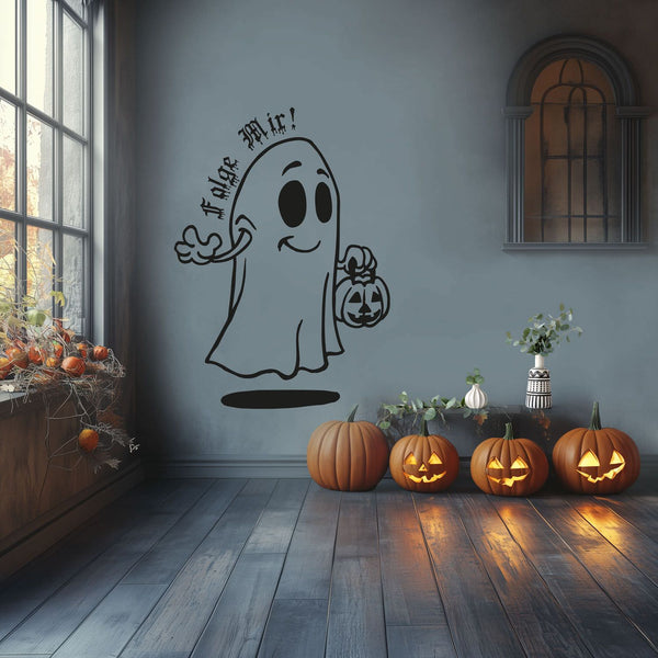 Wandtattoo Halloween kleines Gespenst - Schriftzug Folge mir | Gruseliger Wandaufkleber für die Halloween-Dekoration - Sunnywall - Individualität trifft Design