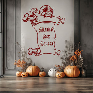 Wandtattoo Halloween – Schriftrolle mit Vampirschädel | Gruseliger Wandaufkleber für die Halloween-Dekoration - Sunnywall - Individualität trifft Design