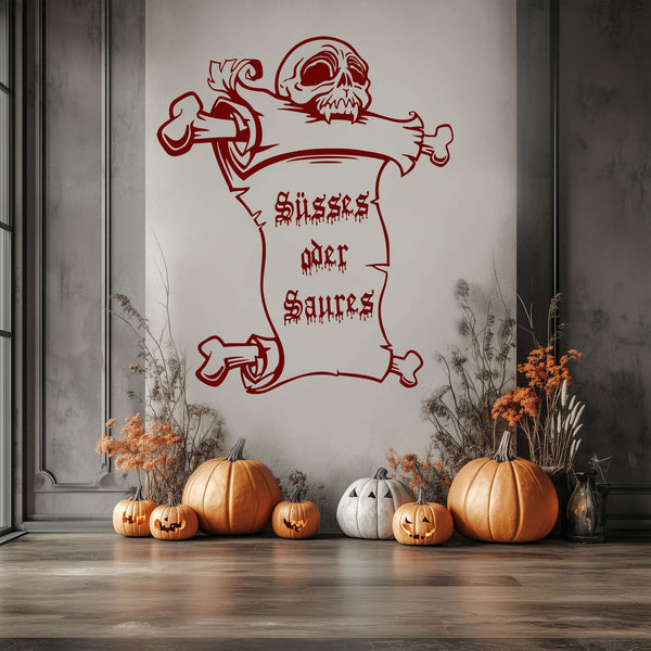 Wandtattoo Halloween – Schriftrolle mit Vampirschädel | Gruseliger Wandaufkleber für die Halloween-Dekoration - Sunnywall - Individualität trifft Design