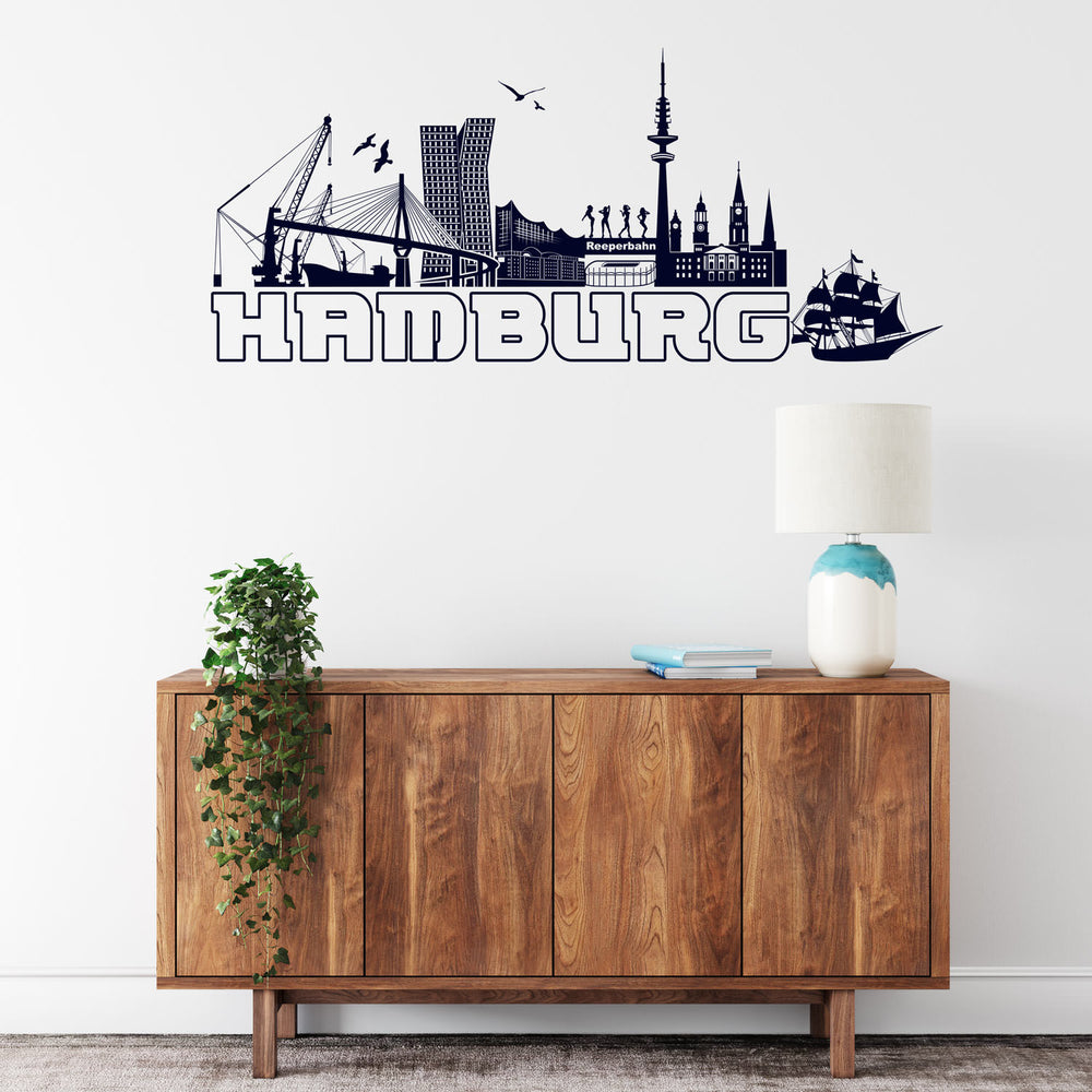 Wandtattoo Skyline Stadt HAMBURG Panorama Deutschland Reeperbahn Sehenswürdigkeiten - Sunnywall - Individualität trifft Design
