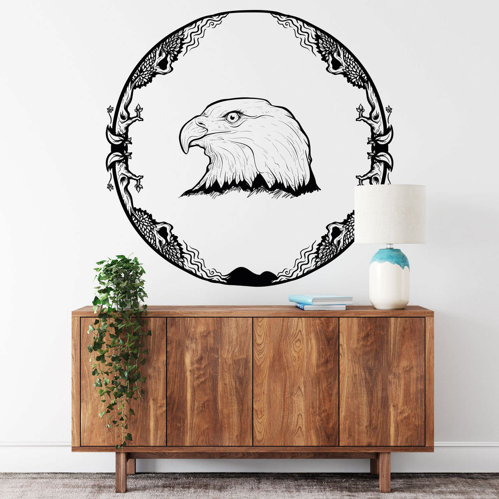 Wandtattoo Weißkopfadler – Majestätischer Adler im floralen Rundornament | Eleganter Jugendstil-Wandaufkleber - Sunnywall - Individualität trifft Design