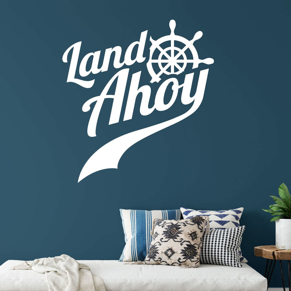 Wandtattoo Maritim - Steuerrad Land Ahoi Nautical-Style | Wandaufkleber für Ozean- & Meeresliebhaber - Sunnywall - Individualität trifft Design