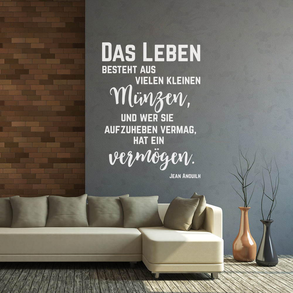 Wandtattoo Spruch - Das Leben besteht aus vielen kleinen Münzen | Inspirierender Wandaufkleber Wandspruch - Sunnywall - Individualität trifft Design