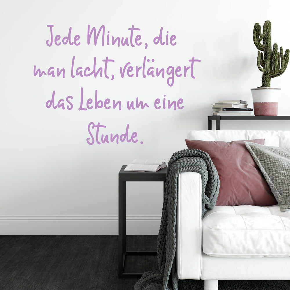 Wandtattoo Spruch - Jede Minute, die man lacht, verlängert das Leben um eine Stunde | Inspirierender Wandaufkleber Wandspruch - Sunnywall - Individualität trifft Design