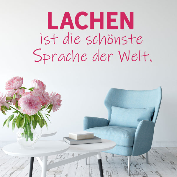 Wandtattoo Spruch - Lachen ist die schönste Sprache der Welt | Inspirierender Wandaufkleber Wandspruch - Sunnywall - Individualität trifft Design