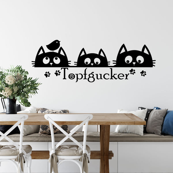 Wandtattoo Topfgucker – Neugierige Katze mit Vogel | Lustiger Wandaufkleber für Tierliebhaber & Küche - Sunnywall - Individualität trifft Design