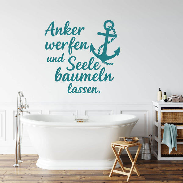 Wandtattoo Anker werfen und Seele baumeln lassen – Maritim Wandsticker Anker Deko für Wohnzimmer, Schlafzimmer & Bad