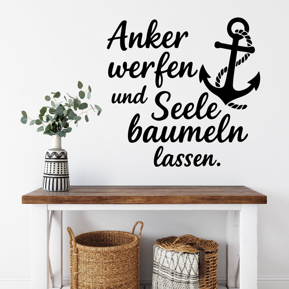Wandtattoo Anker werfen und Seele baumeln lassen – Maritim Wandsticker Anker Deko für Wohnzimmer, Schlafzimmer & Bad