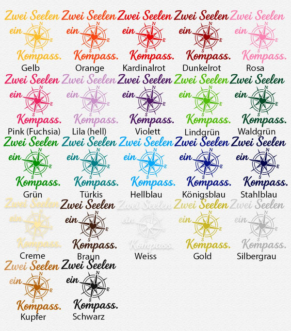 Wandtattoo Zwei Seelen Kompass – Zwei Seelen ein Kompass – Romantischer Wandsticker mit Herz & Windrose für Schlafzimmer & Wohnzimmer