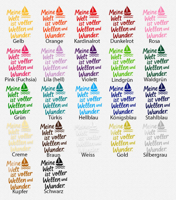 Wandtattoo Wellen Wunder – Meine Welt ist voller Wellen und Wunder – Maritimer Wandsticker mit Segelboot für Wohnzimmer & Schlafzimmer