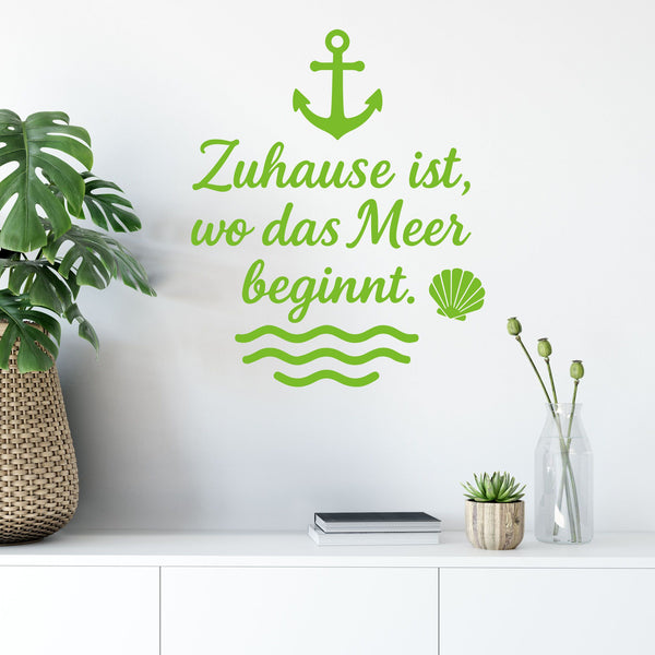 Wandtattoo Zuhause Meer - Zuhause ist wo das Meer beginnt – Maritimer Wandsticker mit Anker, Wellen & Muschel