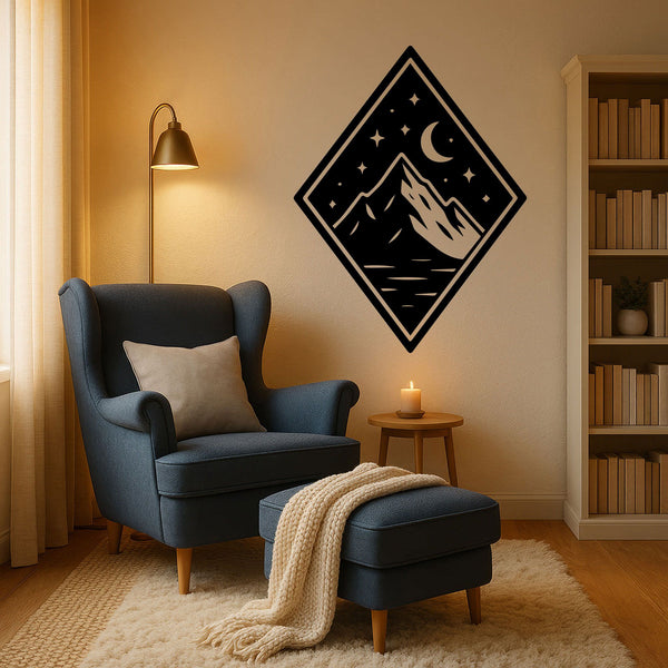 Wandtattoo Berg Mond – Natur Deko mit Sternen für dein Zuhause