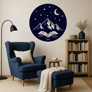 Wandtattoo Buch Berge – Bookish Deko mit Mond und Sternen