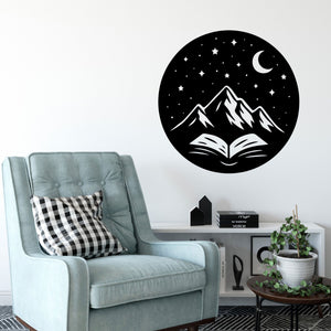 Wandtattoo Buch Berge – Bookish Deko mit Mond und Sternen