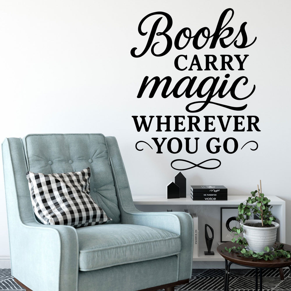 Wandtattoo Spruch Bücher Englisch – „Books carry magic wherever you go“
