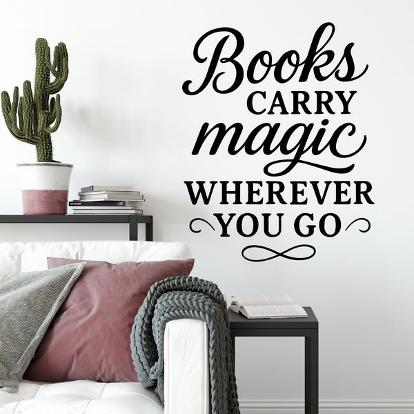 Wandtattoo Spruch Bücher Englisch – „Books carry magic wherever you go“