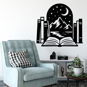 Wandtattoo Buch Portal – Bookish Deko mit Mond und Sternen