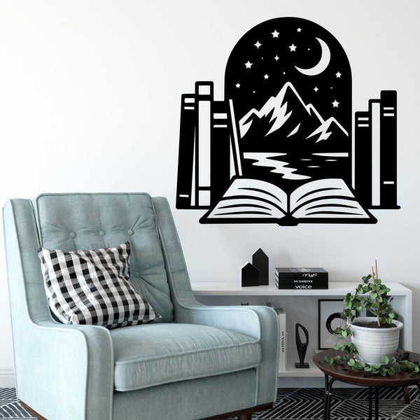 Wandtattoo Buch Portal – Bookish Deko mit Mond und Sternen